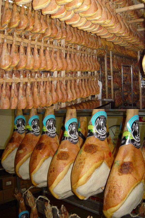 Il Camarin hams curing, branded San Daniele PDO